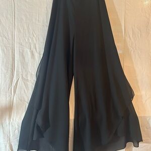 Elegant Black Wide-Leg Layered Palazzo Pants